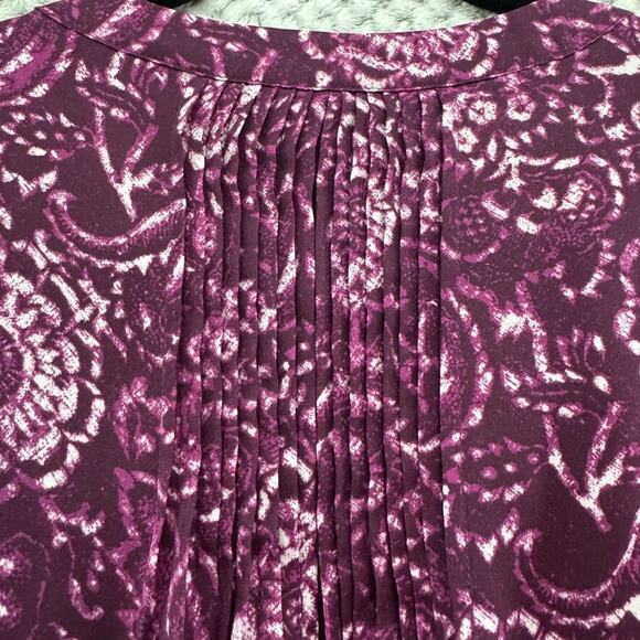 NYDJ Top Women 1X Purple Floral Hidden Button Up 3/4 Sleeve Notch V-Neck Boho - Picture 11 of 16